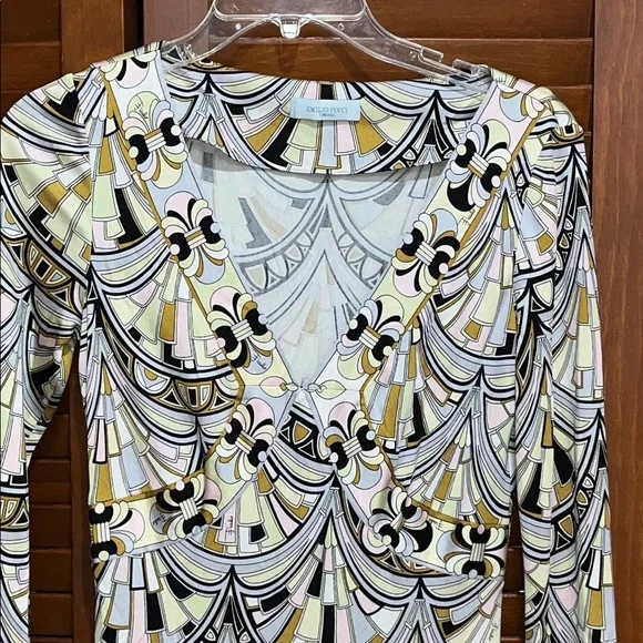 Emilio Pucci Art Deco Patterned Silk Long Sleeve Dress - Picture 4 of 11